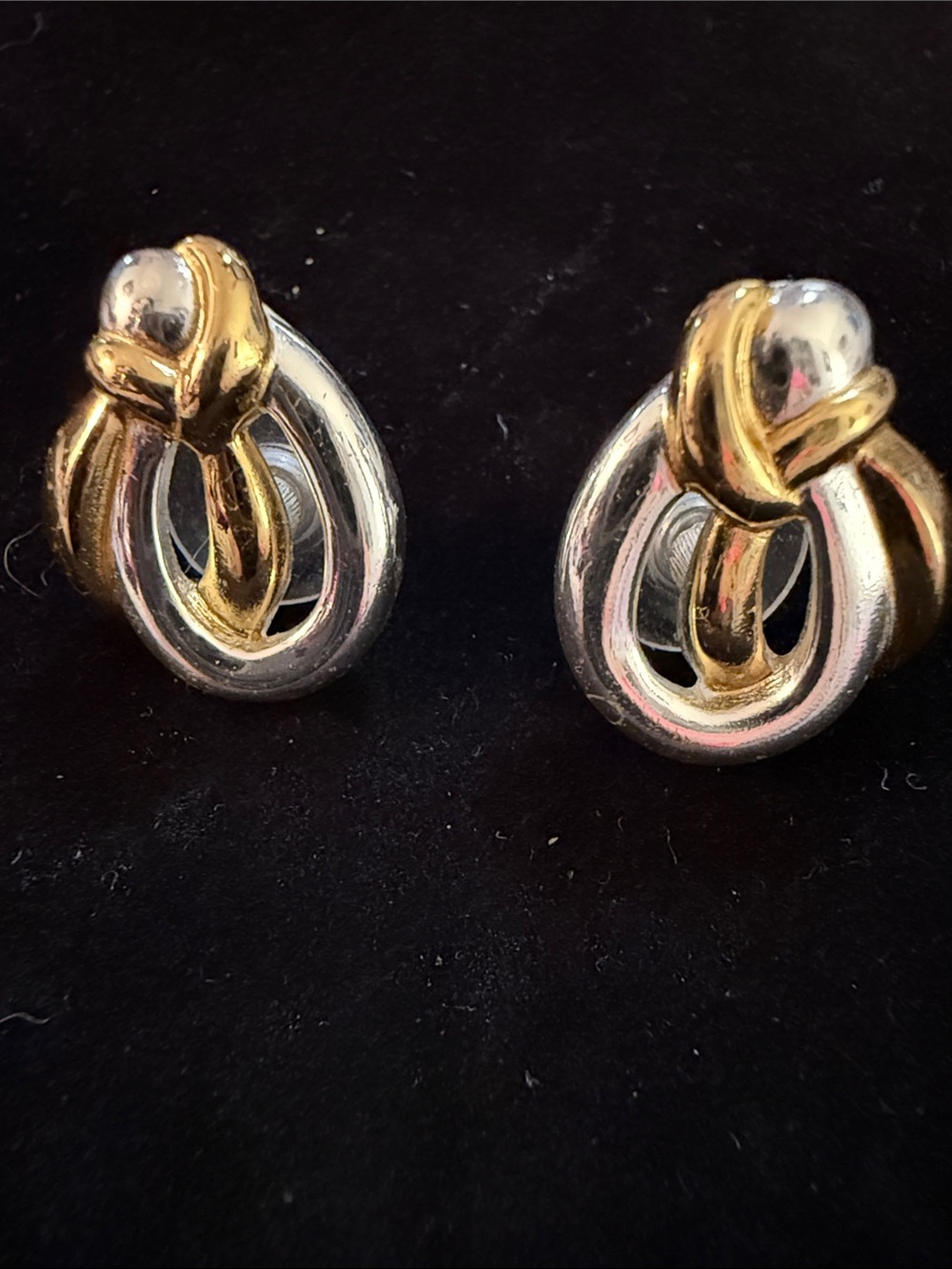 Vintage Two-Tone Knot Pierced Earrings. Gold and silver plated from 1980’s 1”